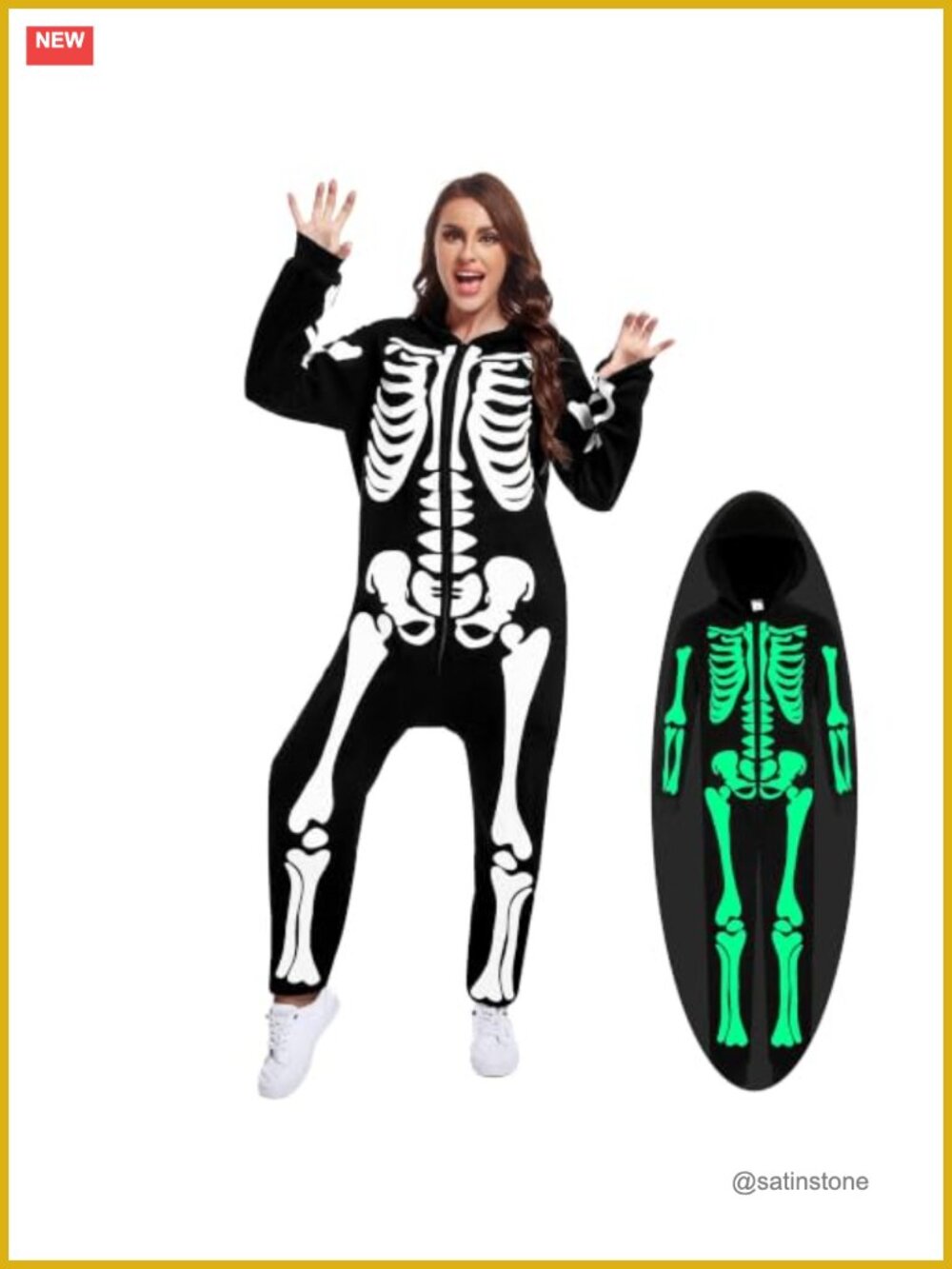 Glow in the Dark Skeleton Jumpsuit Costume Adult Halloween Party Long Sleeve